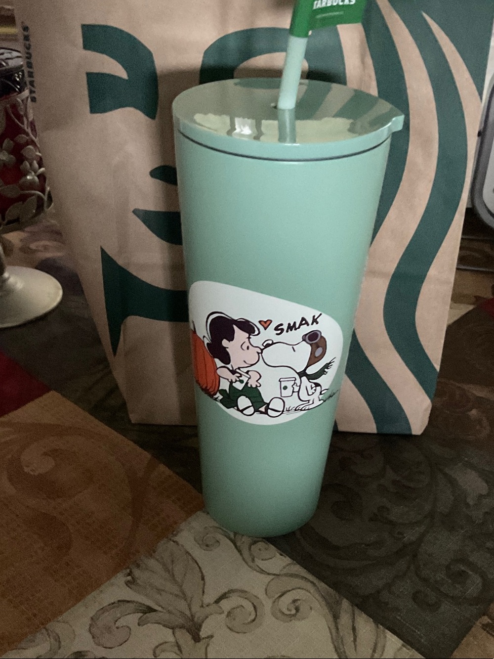 Starbucks Mint Green Peanuts Tumbler with Straw
